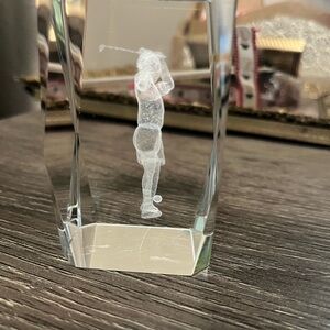 Golfer hologram crystal laser printed paperweight.  No chips.
